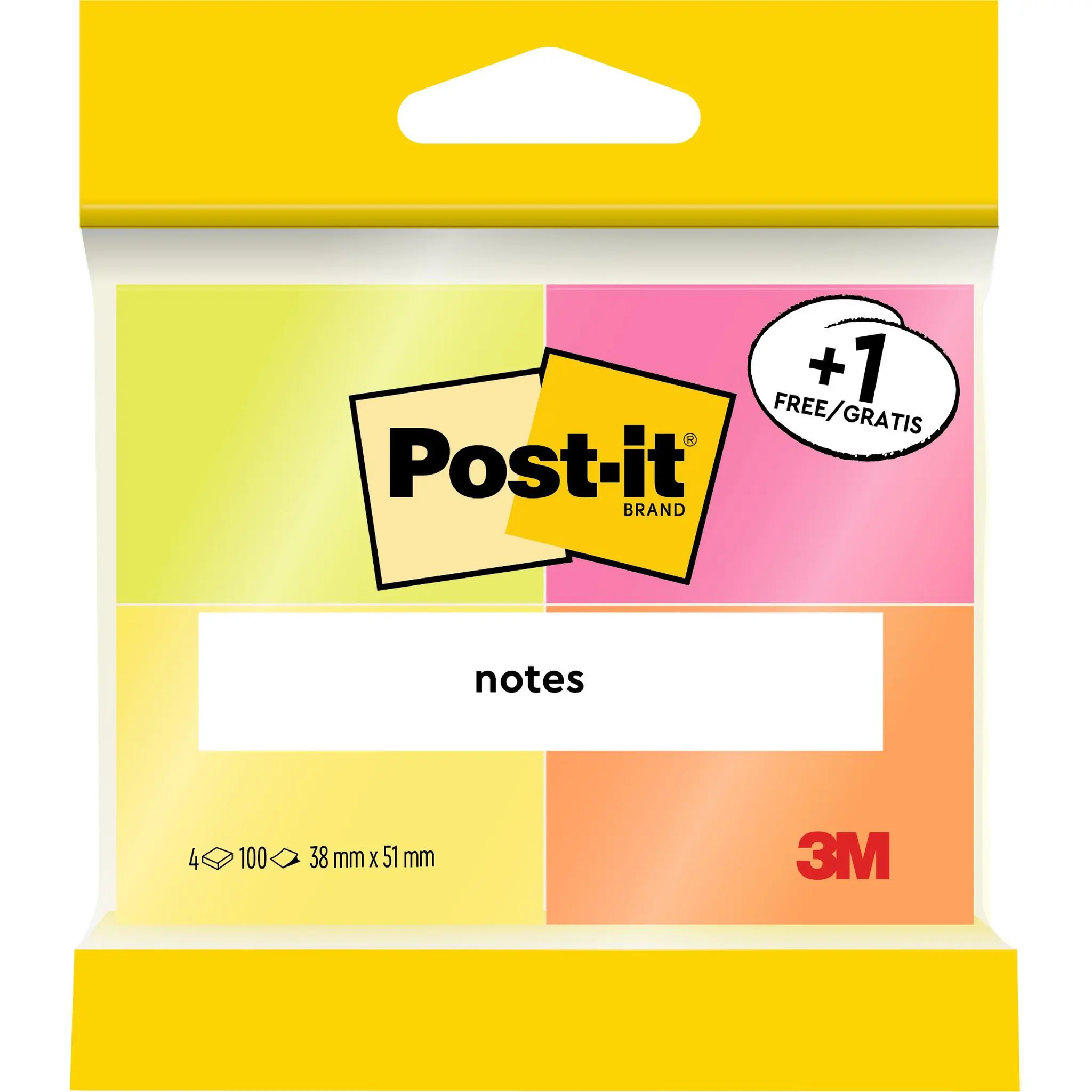 3M 3 Blocs Post-It néon 100 feuilles + 1 offert
