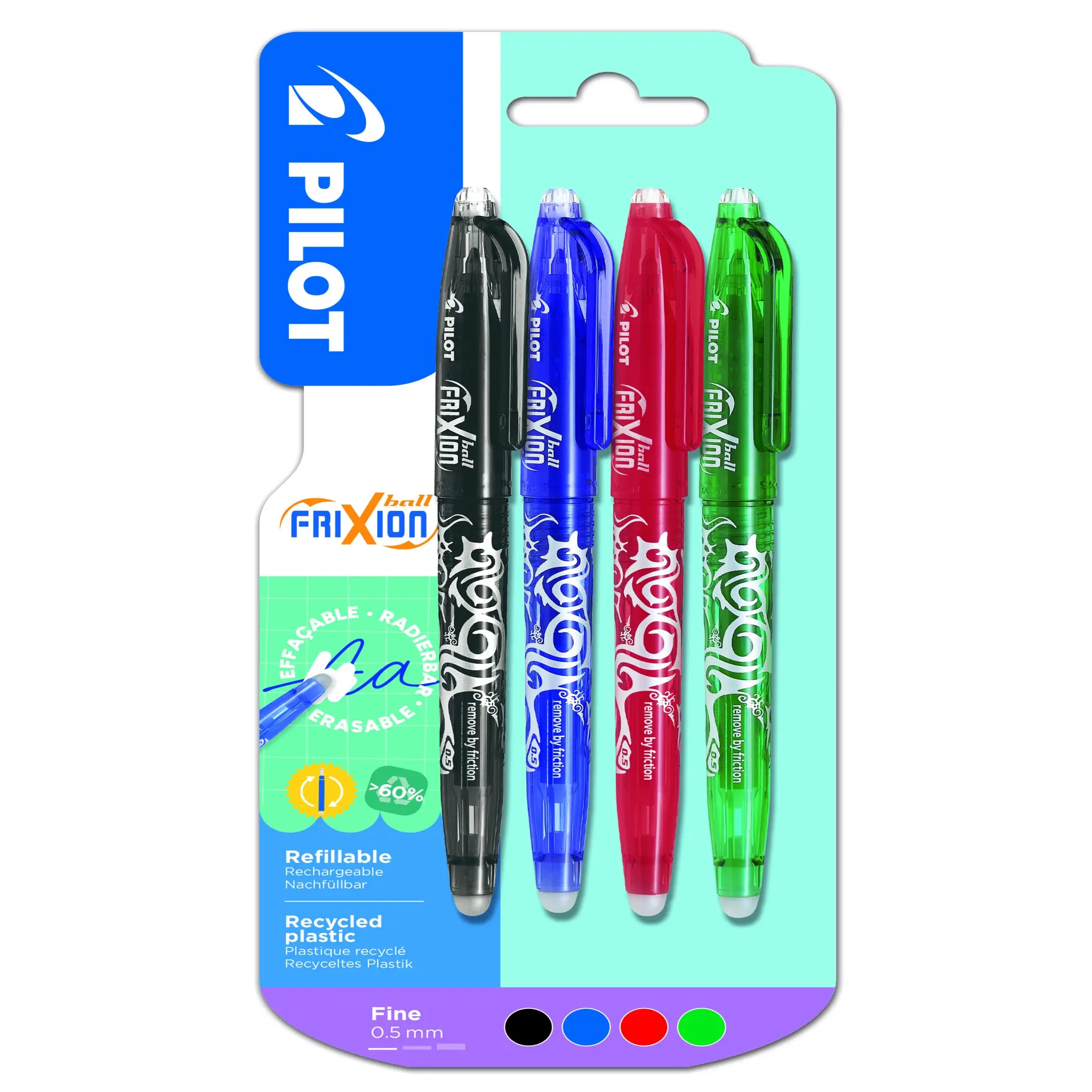 PILOT Stylos Frixion Ball pointe fine Noir / Bleu / Rouge / Vert