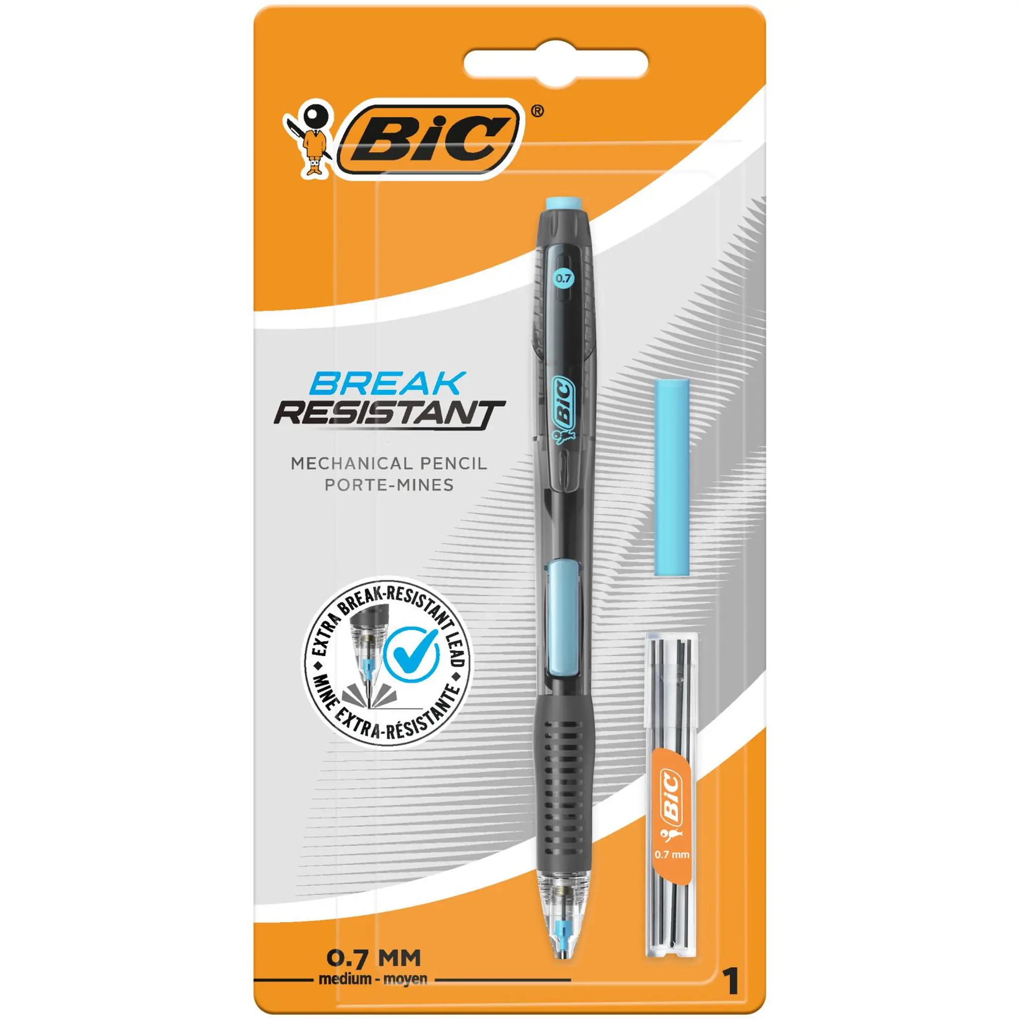 BIC Porte-mines Break Résistant 0.7mm + rehcarge gomme + 6 mines