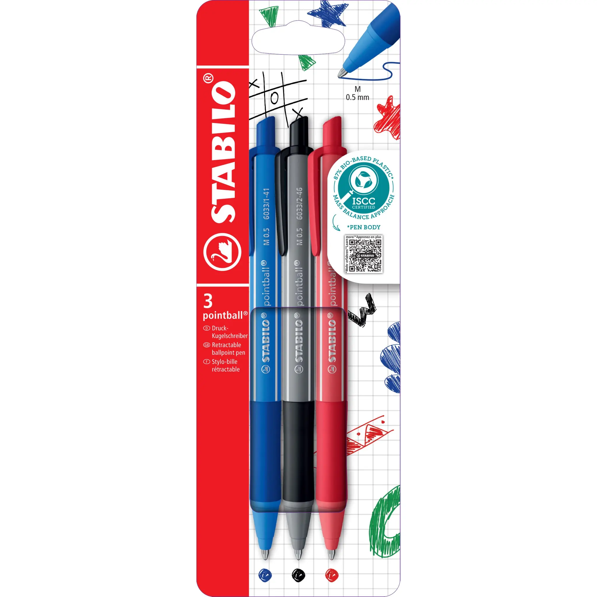STABILO Stylo x3 PointBall 0.5mm ColorFul