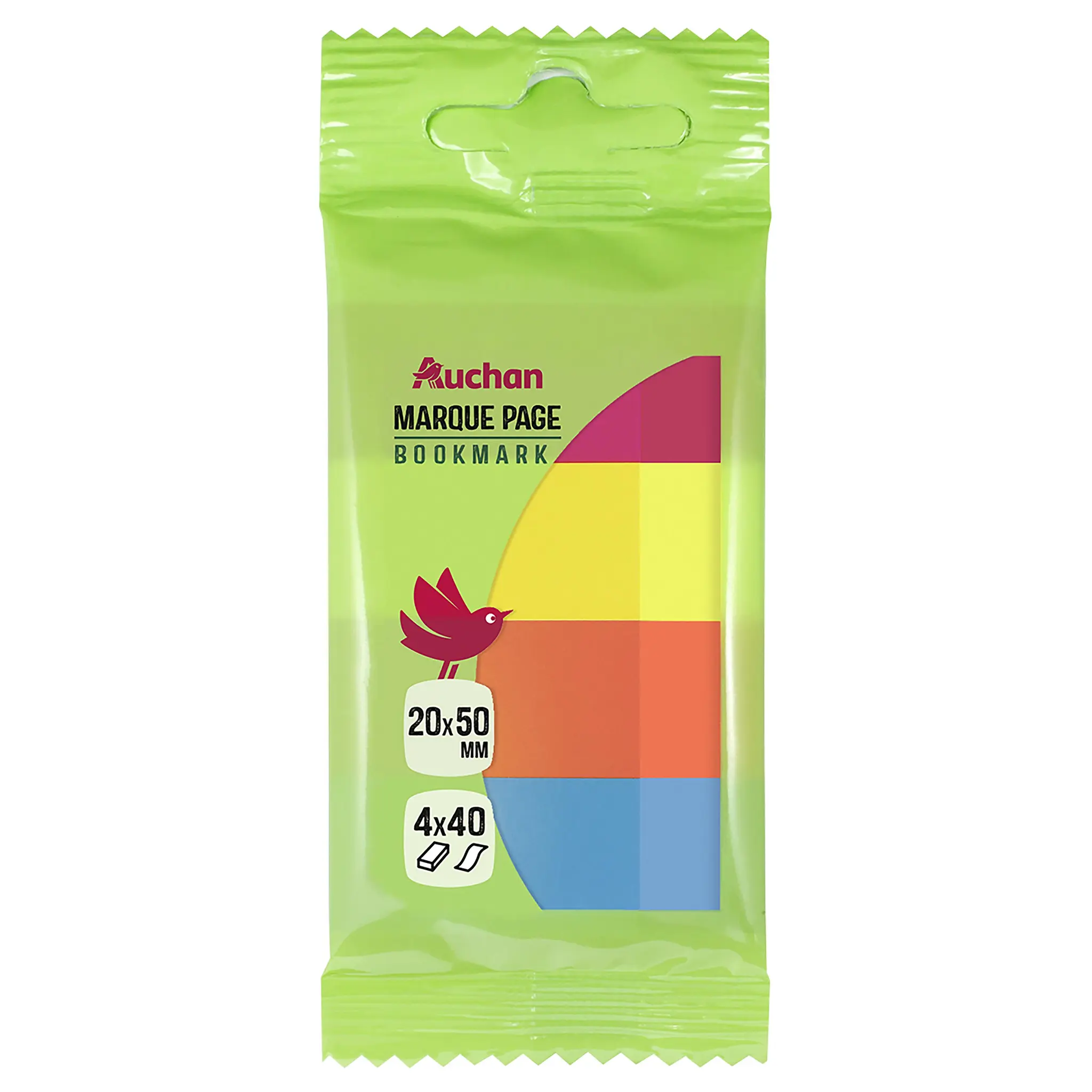 AUCHAN Marque pages 4x40 feuilles 20x50mm - 4 couleurs