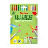 AUCHAN Pochette de 12 feutres Bi Pointe Moyenne Bi Color