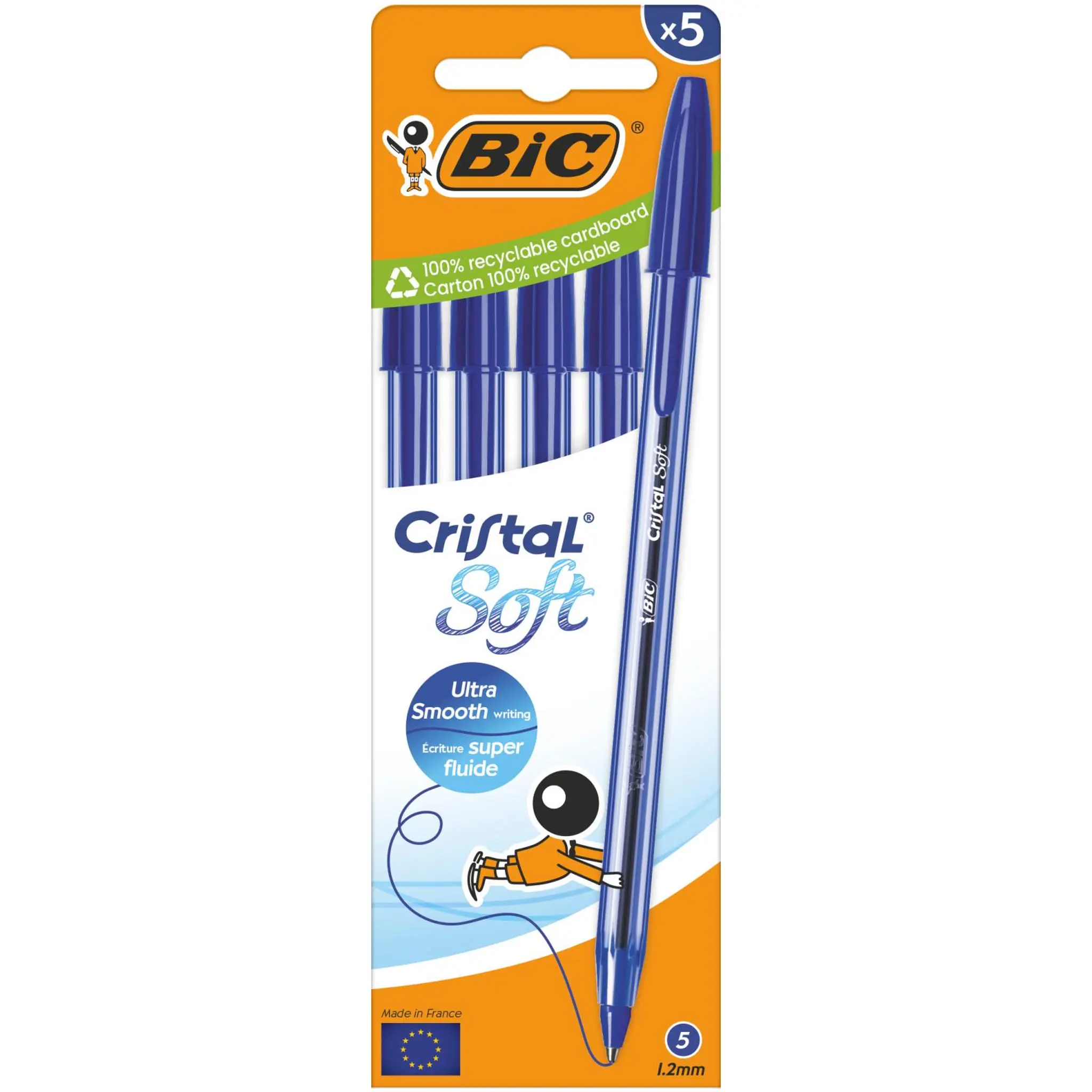BIC Stylo Bille x5 Cristal Soft - Bleu