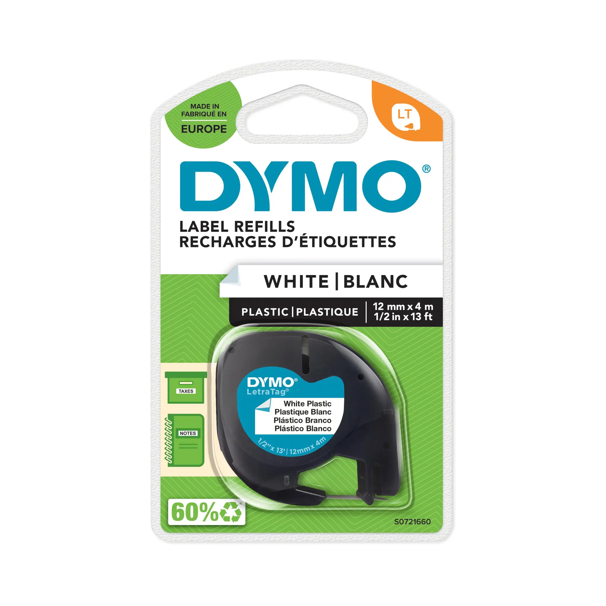 Ruban pour étiqueteuse x1 12mm x 4m Dymo
