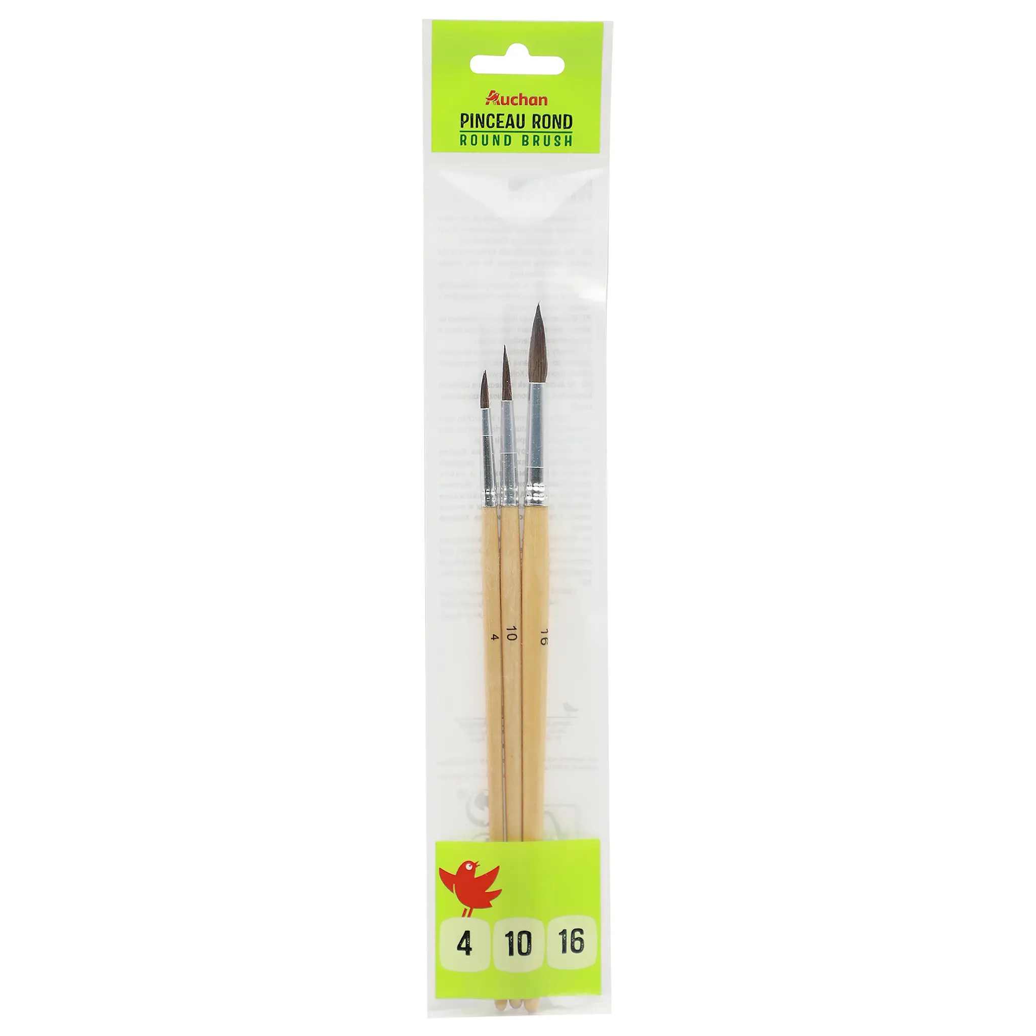 AUCHAN Lot de 3 pinceaux Ronds N4/10/16