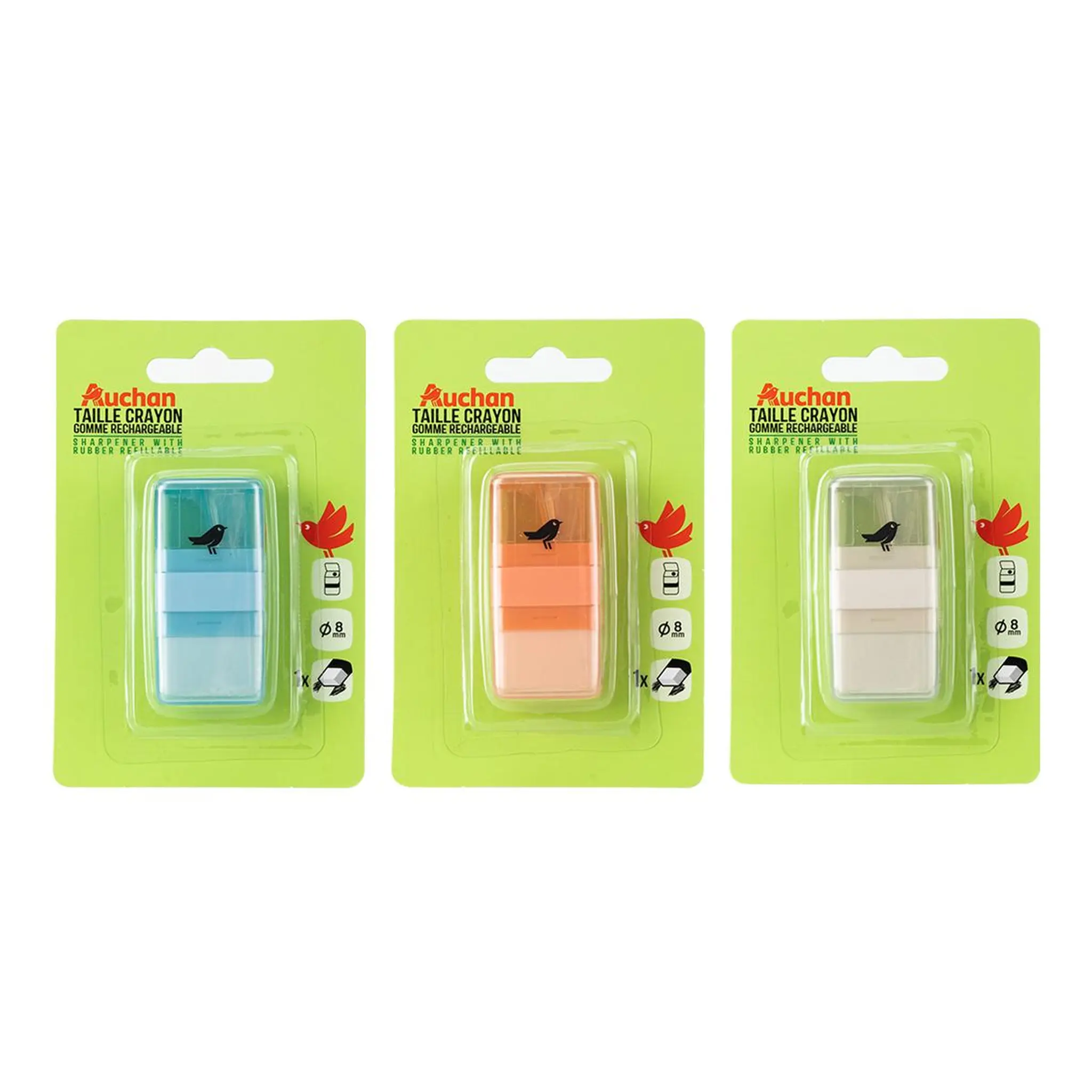 AUCHAN Taille-crayons gomme 1 trou