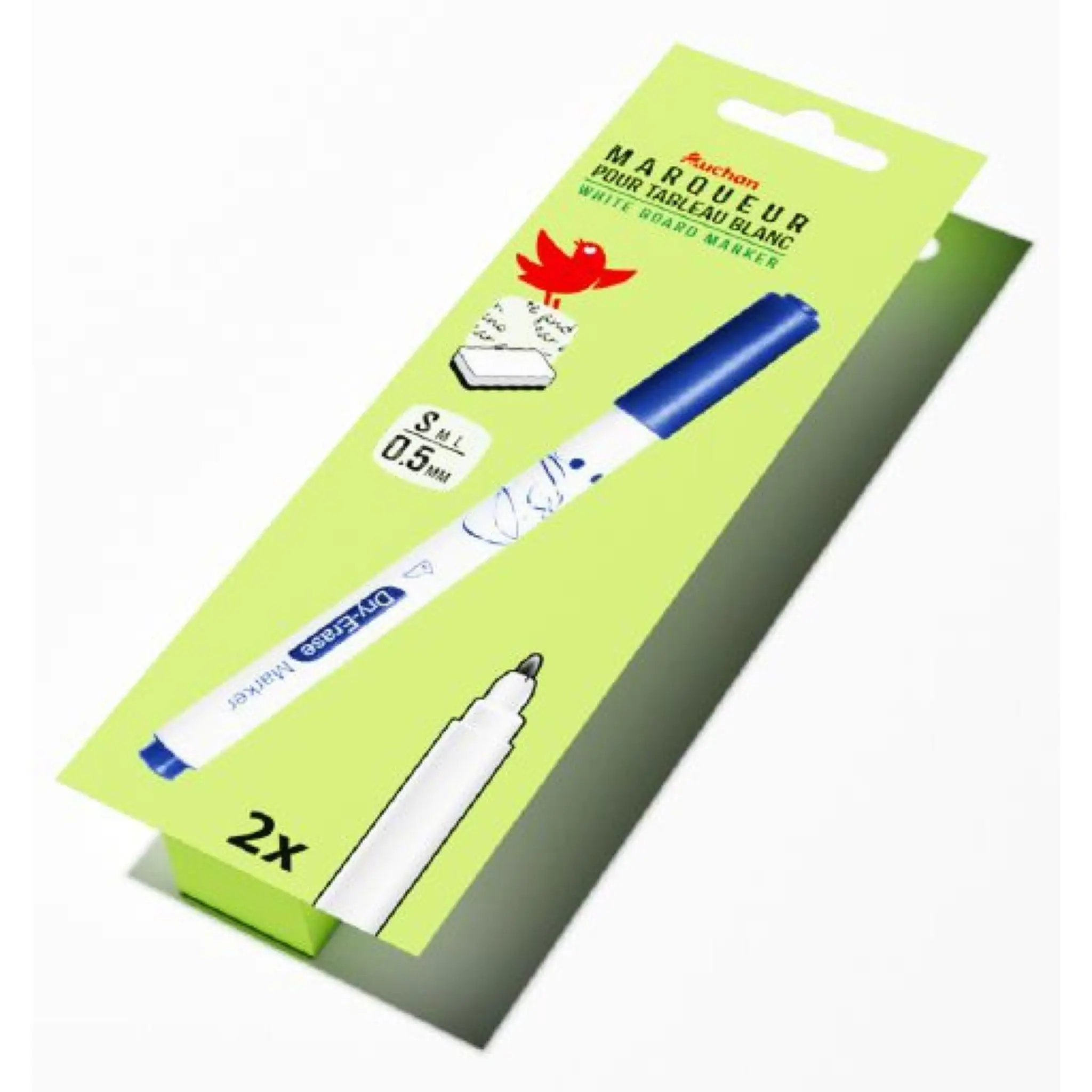 AUCHAN Lot de 2 marqueurs pour tableau blanc effaçables pointe fine - Bleu