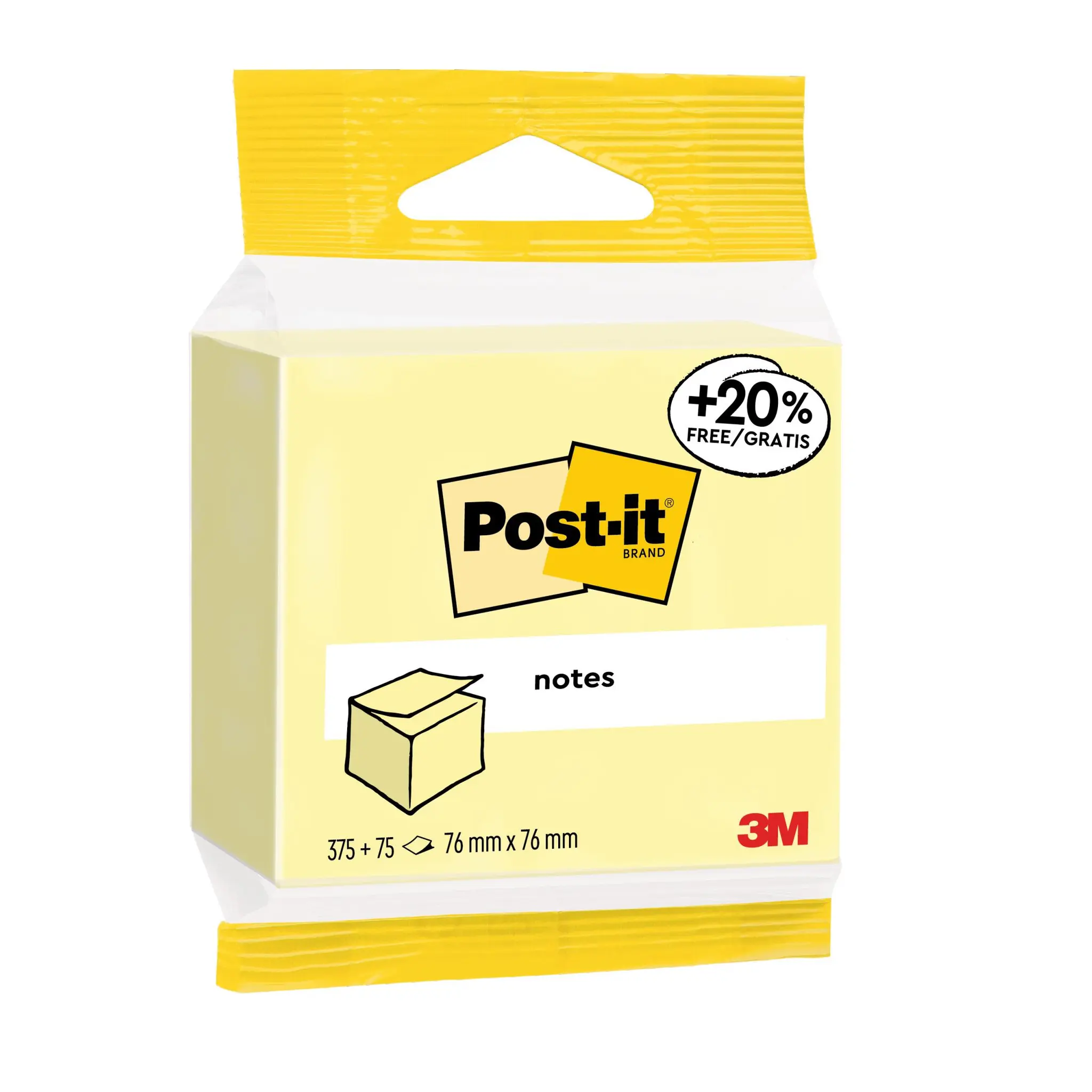 3M Cube 450 feuilles jaune 76 x 76mm