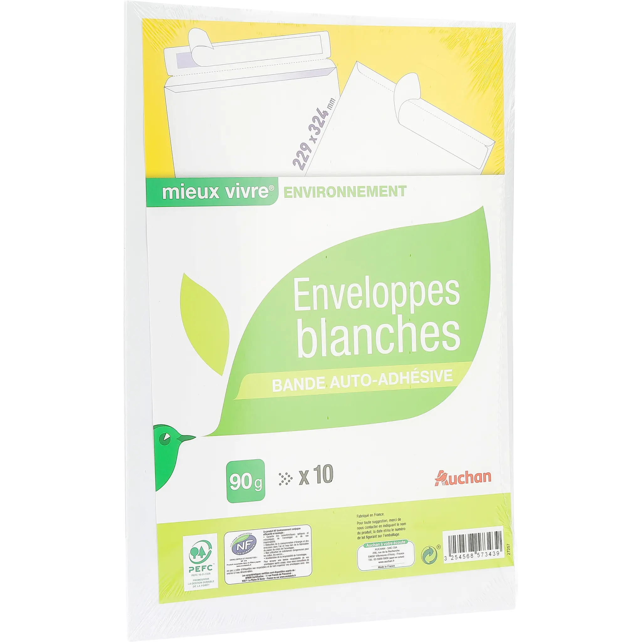 AUCHAN 10 pochettes A4 229x324 VBLC PEF90G  NFE