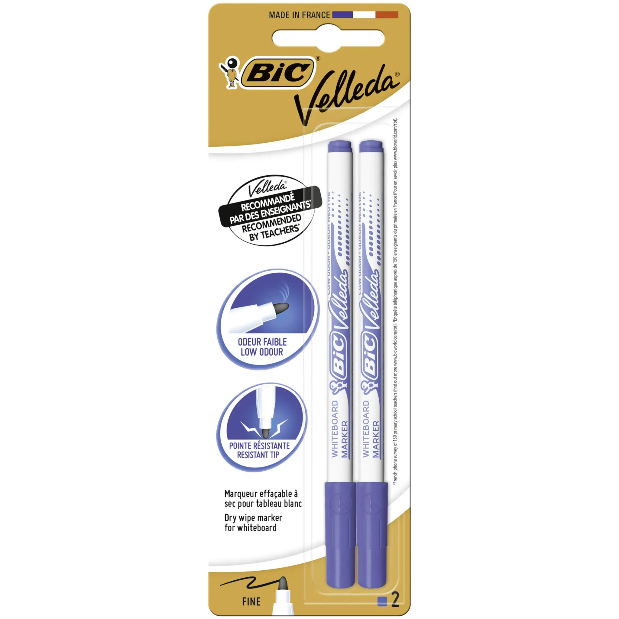 BIC Feutre effaçable à sec 1721 fin bleu x2 VELLEDA
