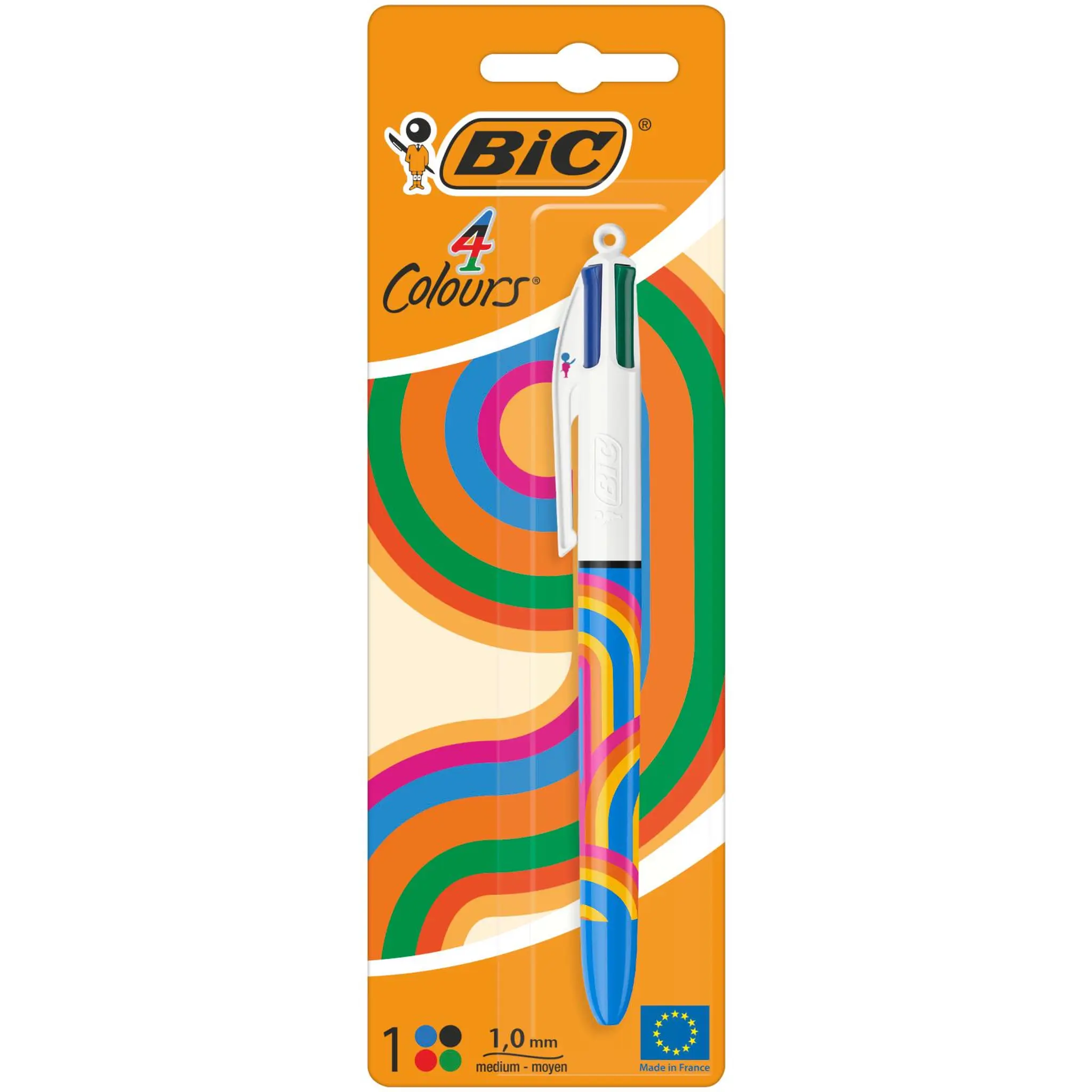 BIC Stylo bille rétractable 4 couleurs Tie and Die Pointe moyenne 1mm