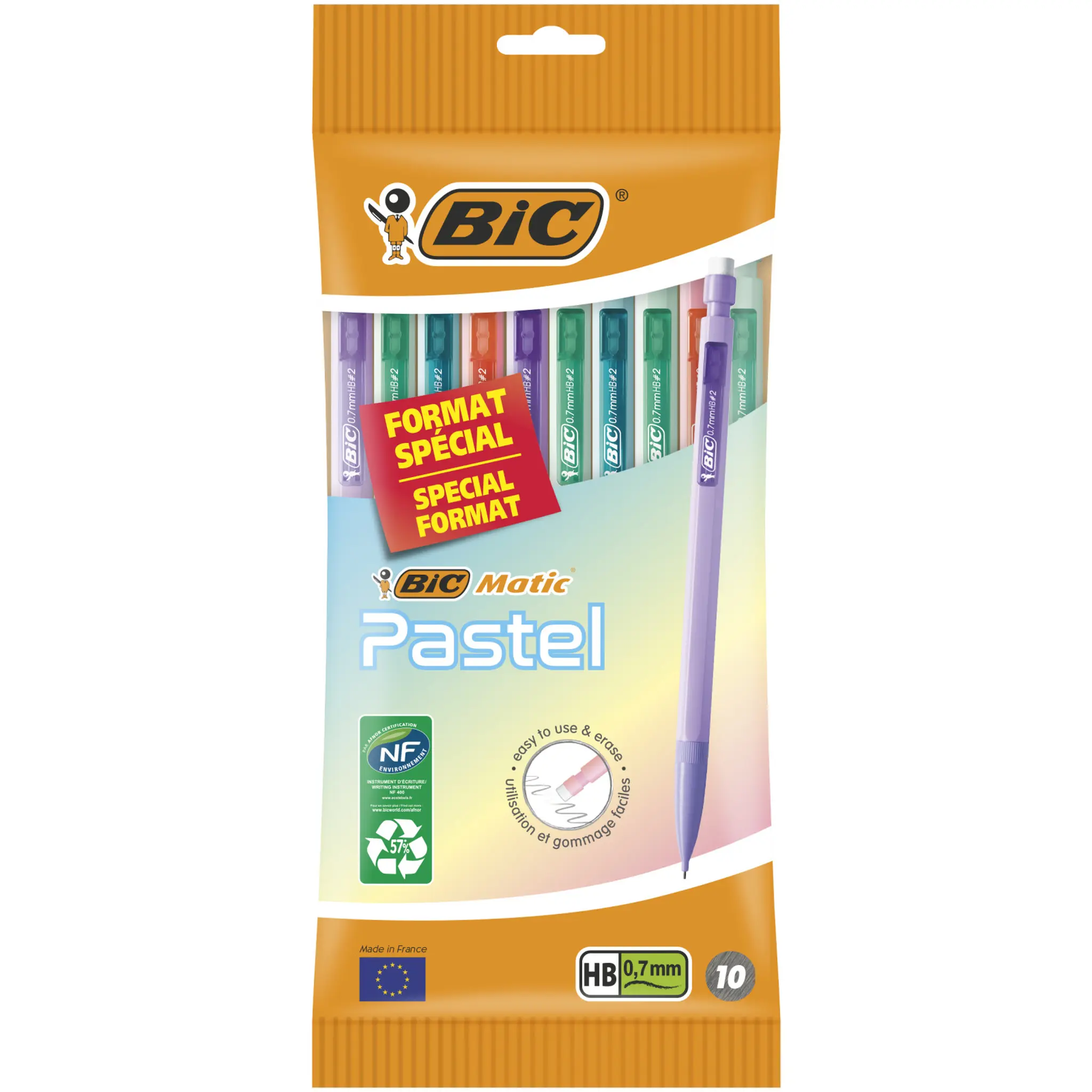 BIC Lot de 10 porte-mines HB 0,7 mm MATIC PASTEL