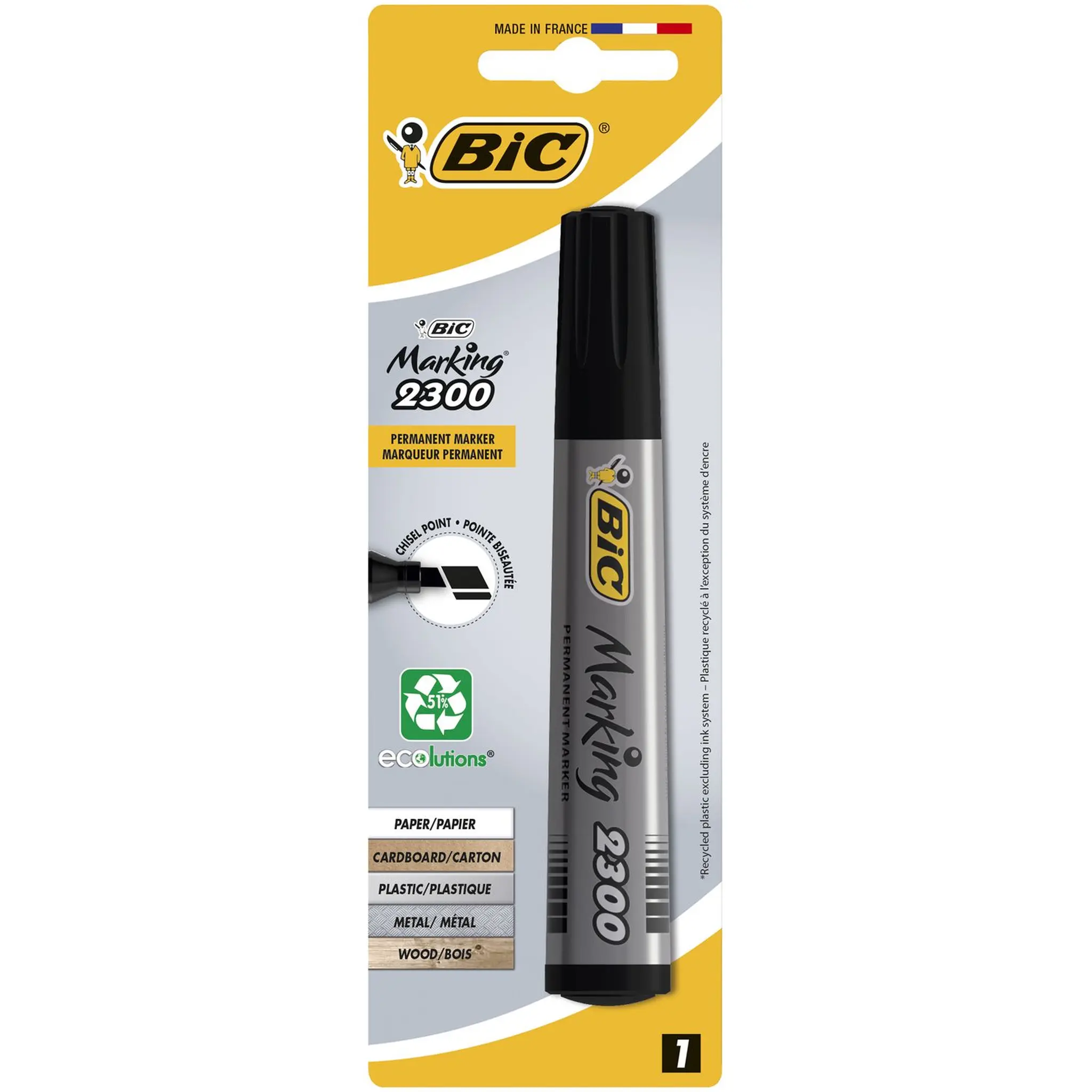 BIC Marqueur permanent à pointe biseautée noire