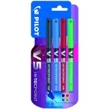 PILOT Lot de 4 stylos roller pointe fine encre liquide bleu/rouge/vert/noir V5 HI-TECPOINT
