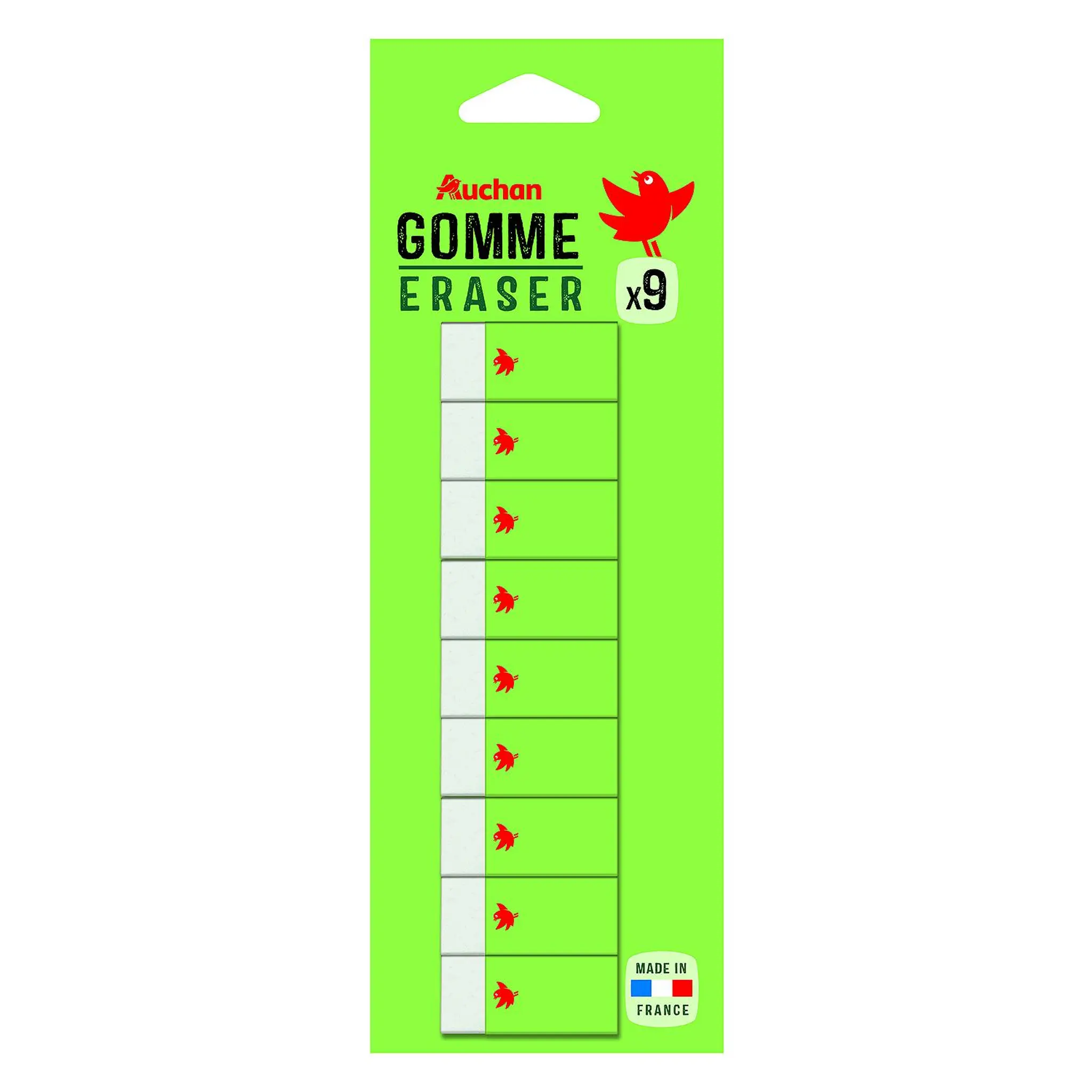 AUCHAN 9 Mini Gommes plastiques