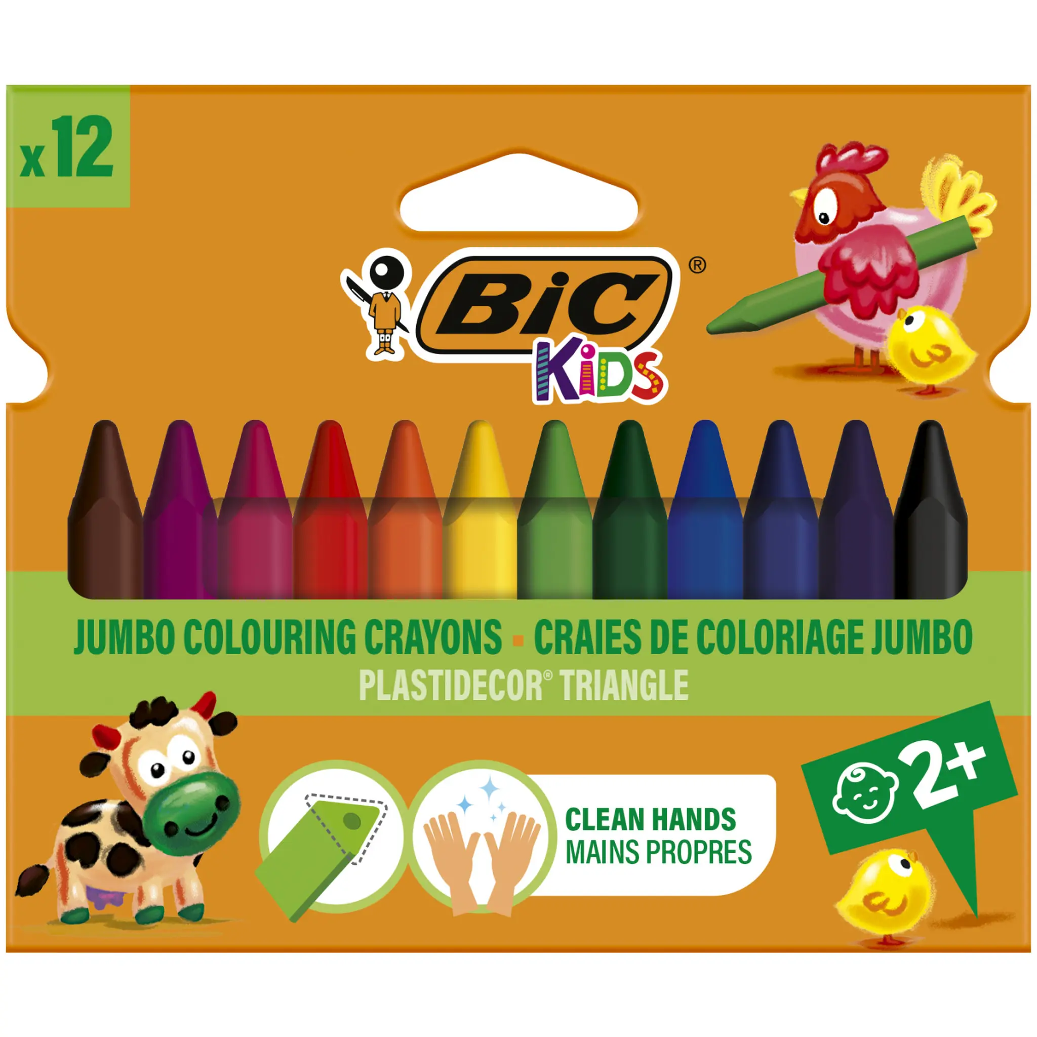 BIC Craie de coloriage KIDS Plastidecor triangle - Etui en carton de 12