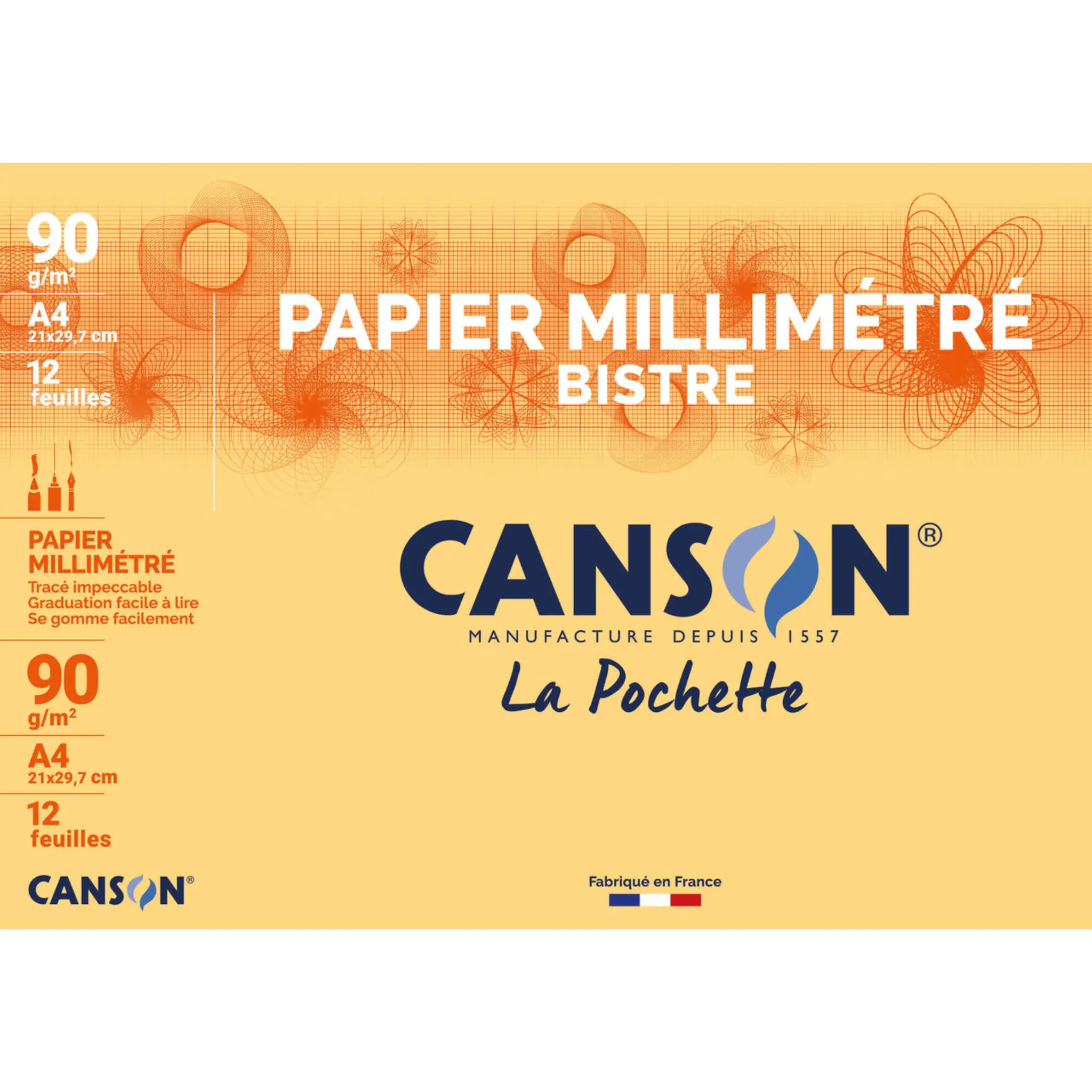 CANSON Pochette de 12 feuilles A4 Papier millimétré