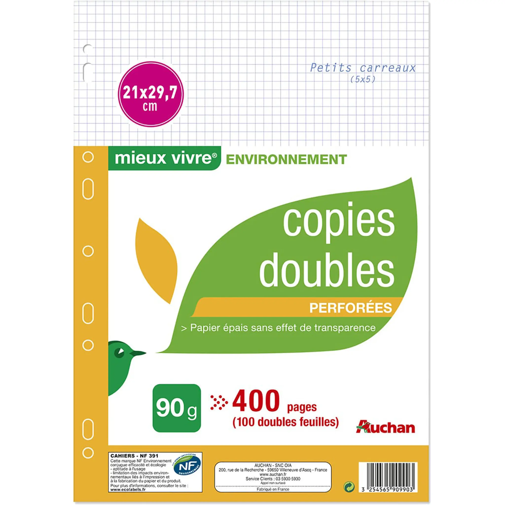AUCHAN Copies doubles perforées 5x5 21x29,7cm - 90g