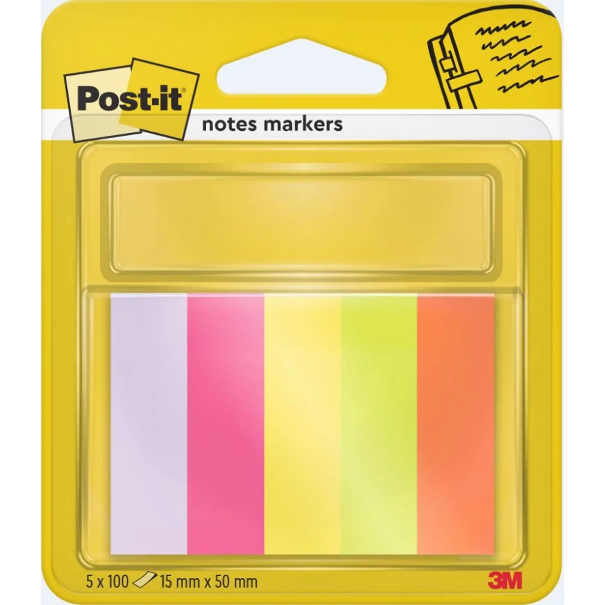 3M Marque-pages Post-it® étui de 5x100 - 15x50mm - Coloris assortis