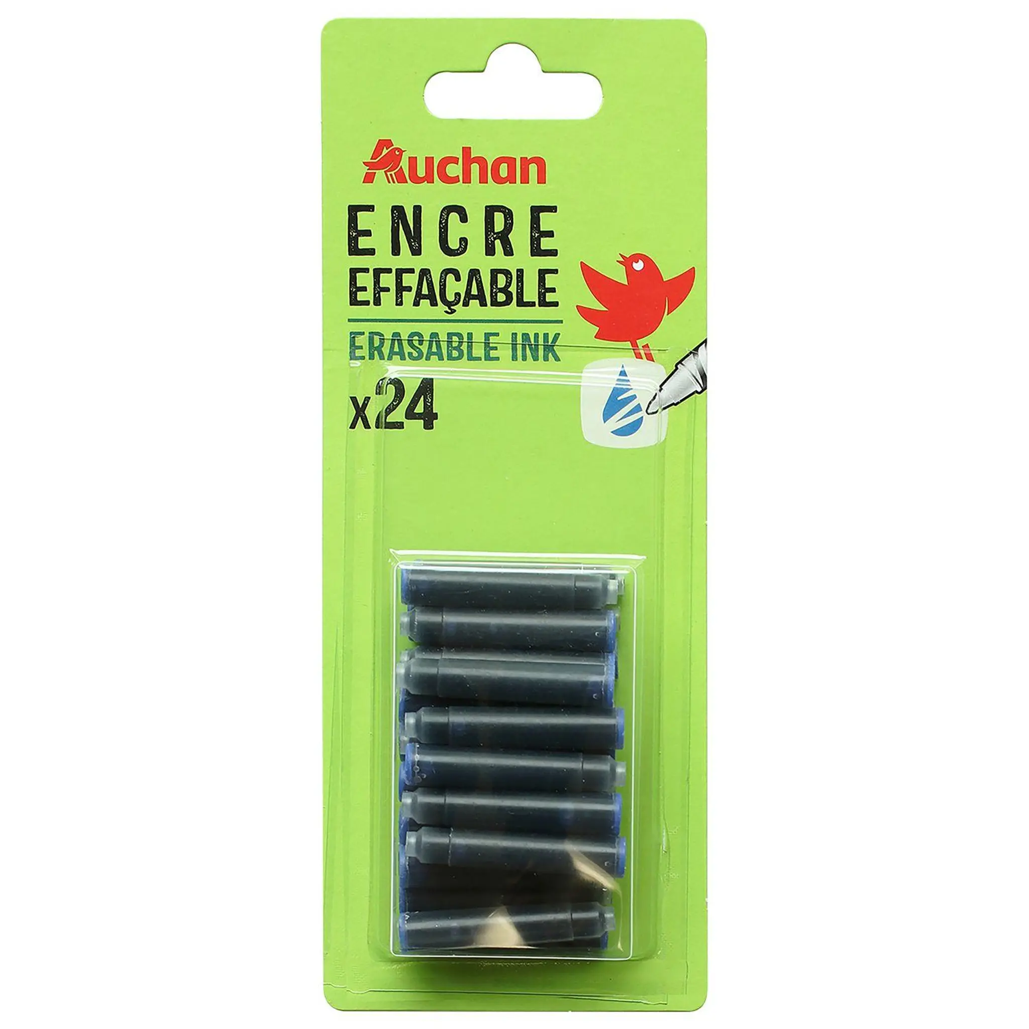 AUCHAN Lot de 24 cartouches d'encre courtes effaçables bleu