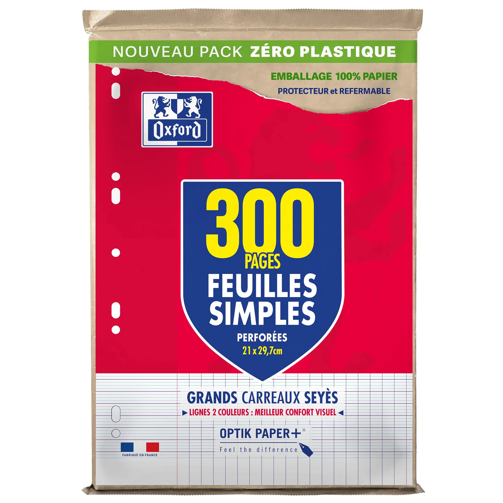 HAMELIN Etui de 300 feuilles simples sous film A4 Oxford Grands carreaux Seyès