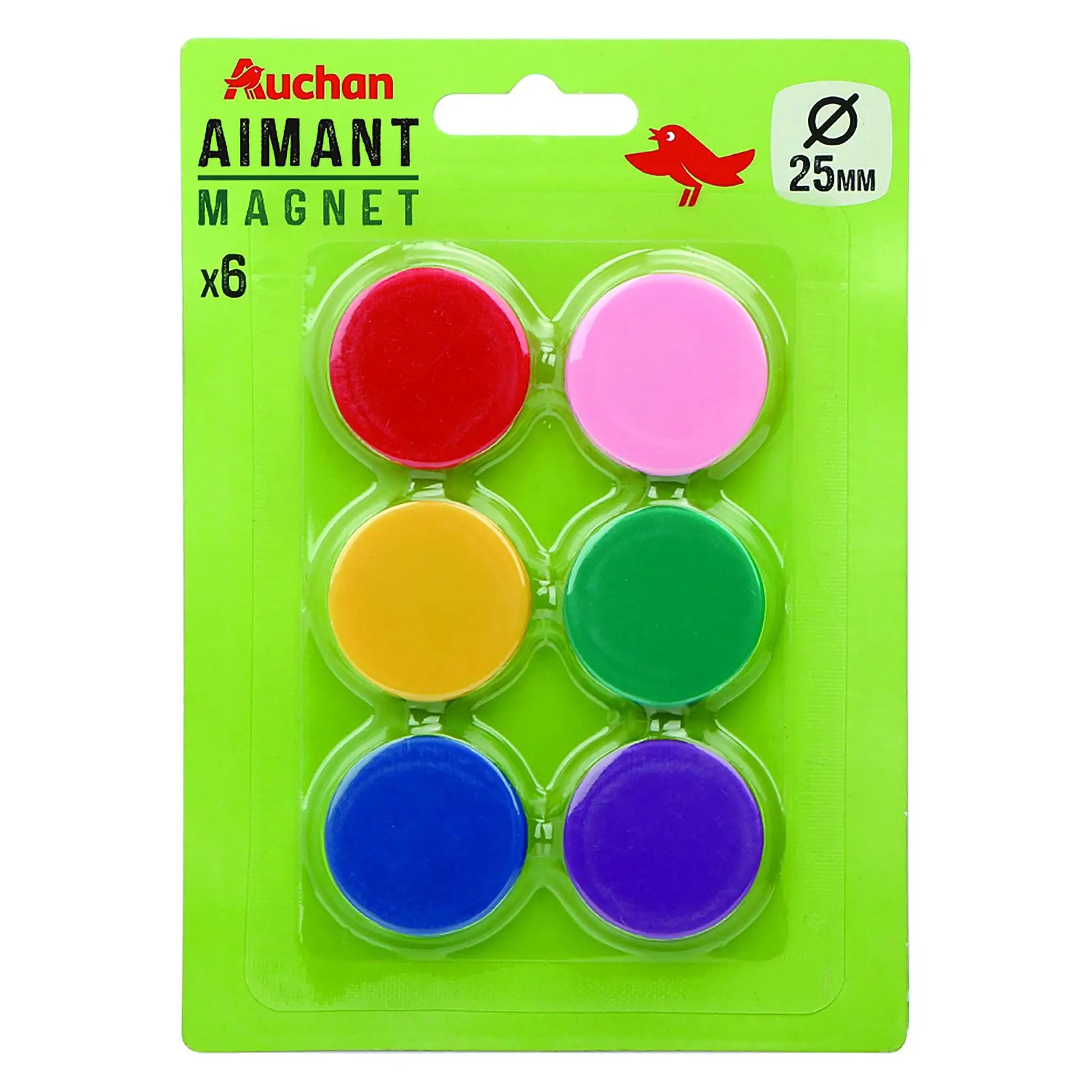 AUCHAN Lot de 6 magnets aimants 25 mm