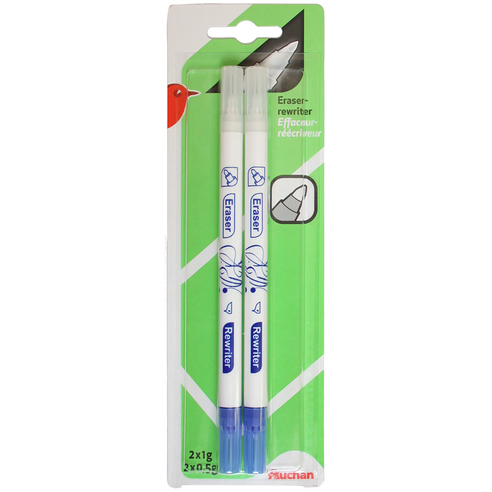 AUCHAN Lot de 2 stylos effaceurs réécriveurs à pointe fine