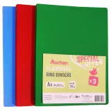 AUCHAN Lot de 3 classeurs souples 20mm 4 anneaux - Couleurs Vives