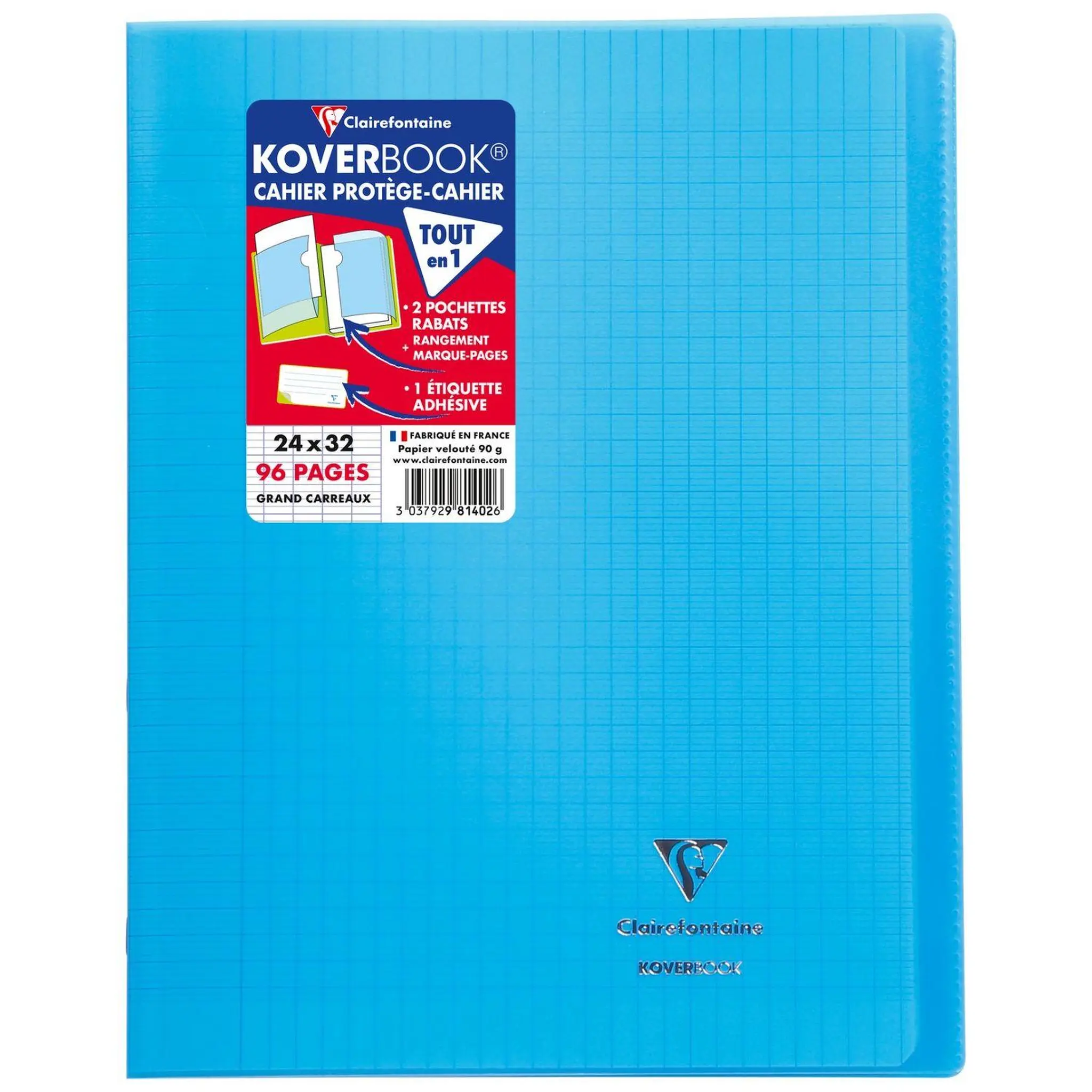 CLAIREFONTAINE Cahier piqué 24x32cm 96 pages grands carreaux Seyes - Bleu