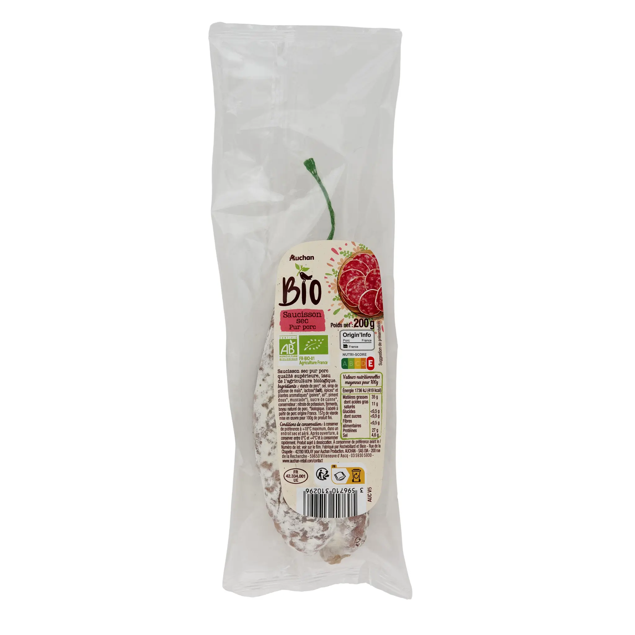 AUCHAN BIO Saucisson sec