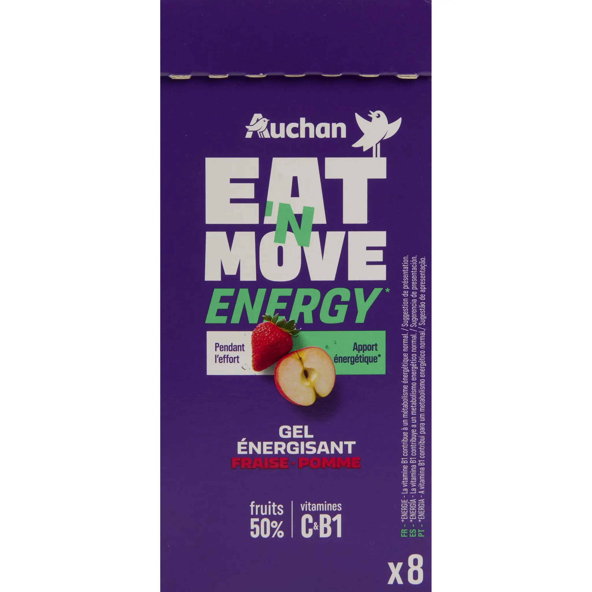 AUCHAN EAT'N MOVE Gel énergisant saveur fraise pomme