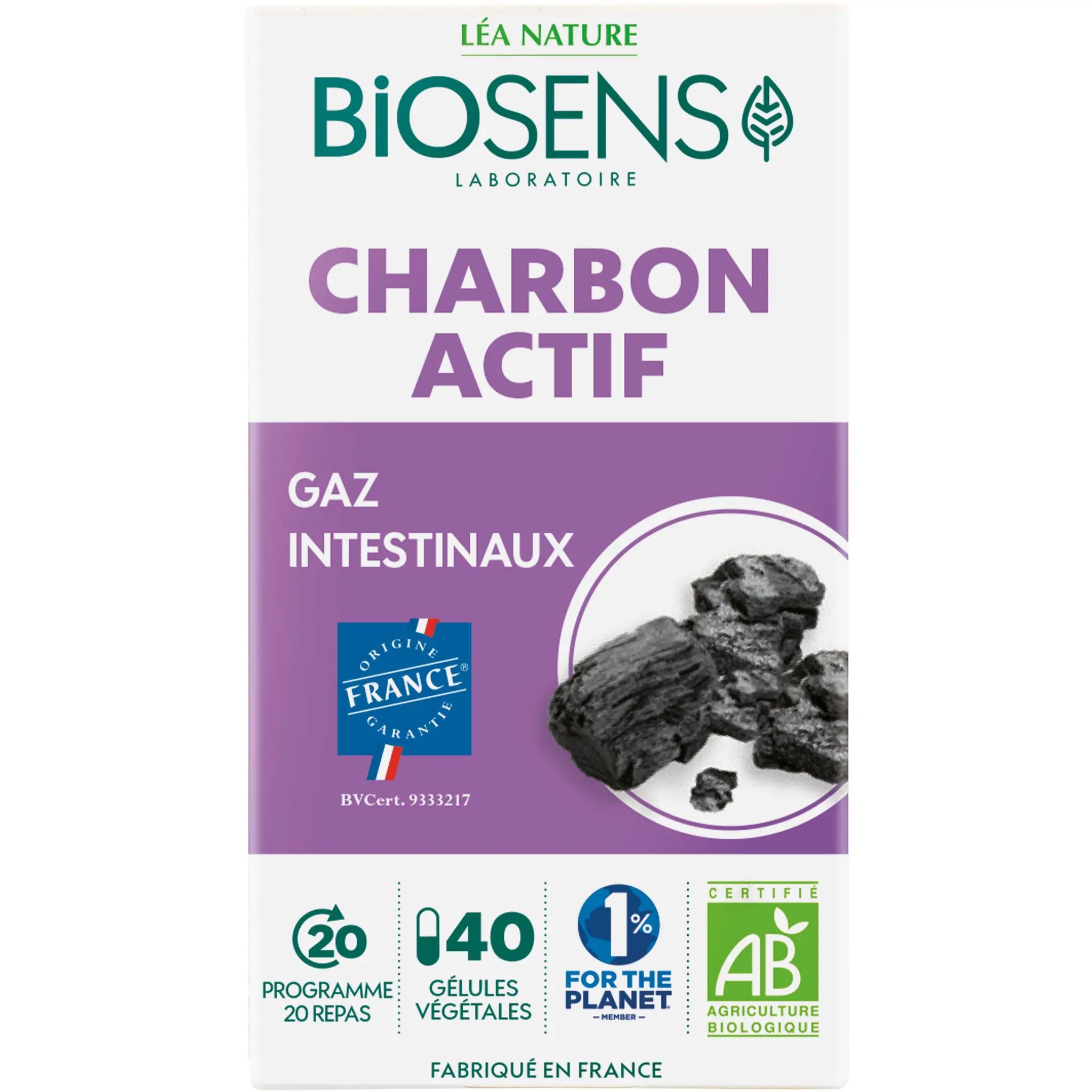 BIOSENS Complément alimentaire bio au charbon actif pour gaz intestinaux