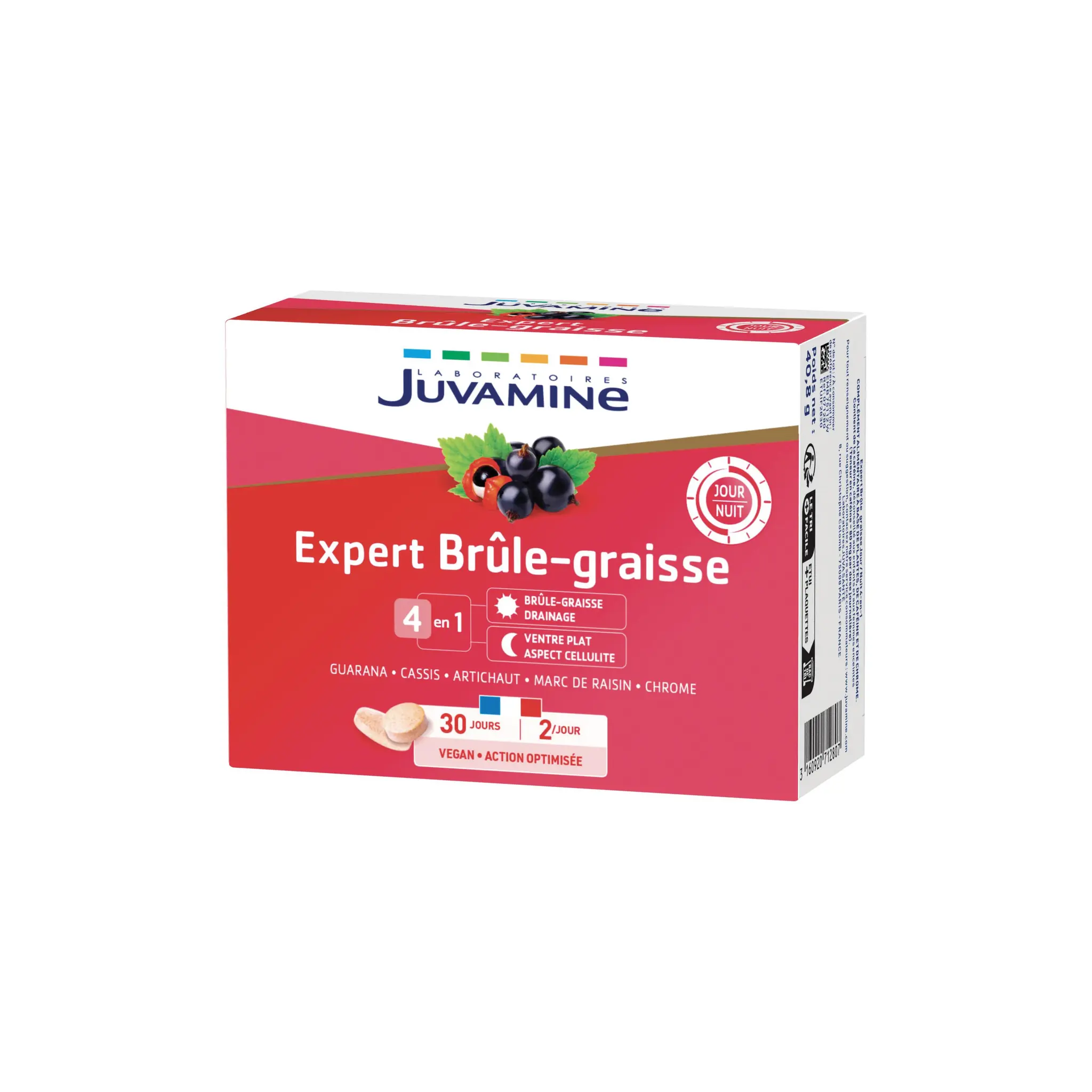 JUVAMINE Expert brûle-graisse 4 en 1 guarana cassis artichaut marc de raisin chrome en comprimés