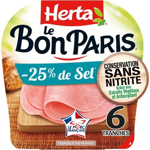 Herta Le Bon Paris Jambon avec moins de 25% de sel et sans nitrite x6 210g