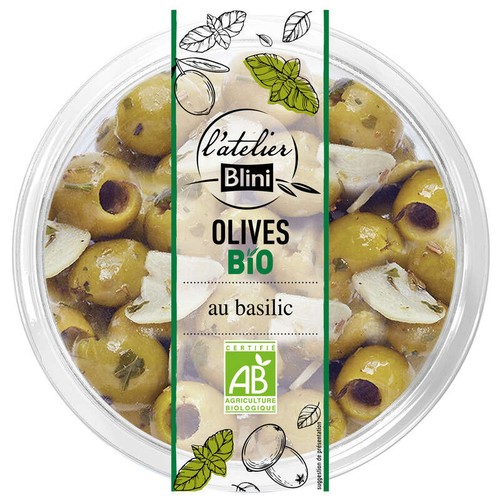 L'Atelier Blini Olives Vertes Dénoyautées au Basilic Bio 150g