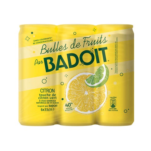 BADOIT Canettes Bulles de Fruits Citron Touche de Citron Vert 6x33CL