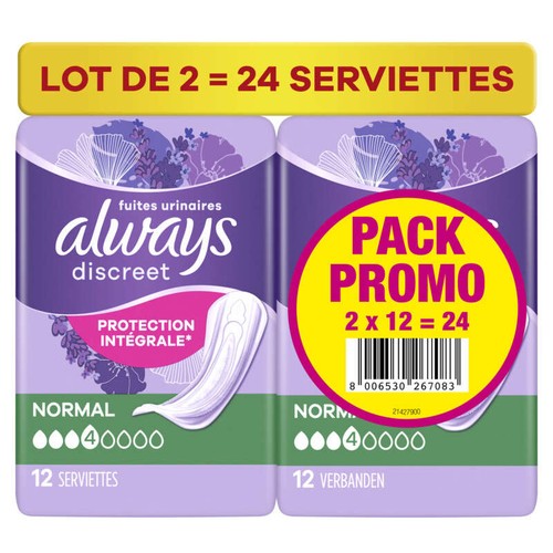 Always Discreet Serviettes Pour Fuites Urinaires Femmes Normal 24 Serviettes