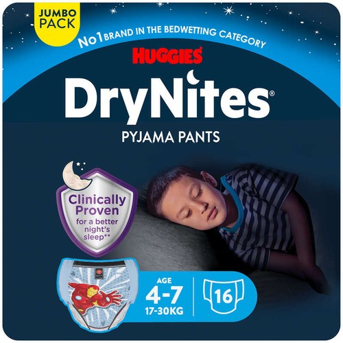 Drynites® Sous-Vêtements de Nuit Absorbants Garçon 4-7ans x16