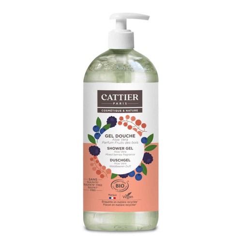 Cattier Gel Douche Sans Sulfate Aloe Vera Fruits des Bois Bio 1L