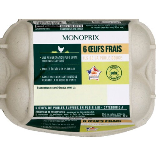 Monoprix Œufs de Poules Elevées en Plein Air x6