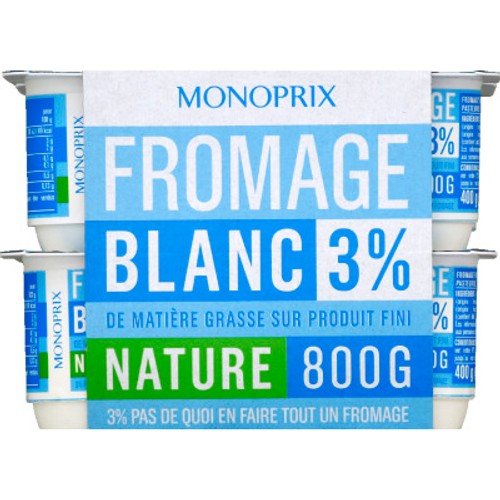 Monoprix Fromage Blanc 3% nature 8x100g