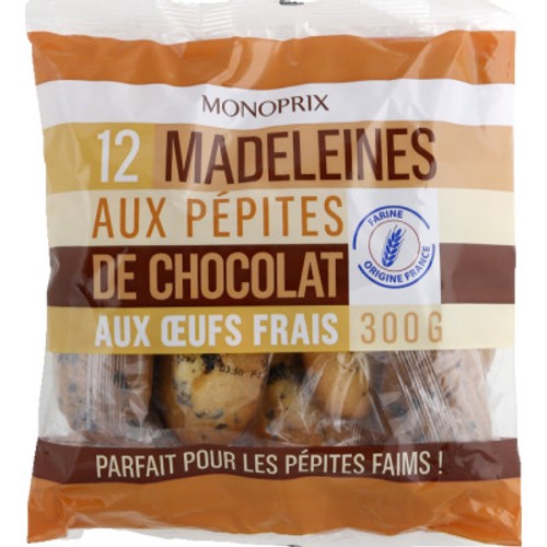 Monoprix Madeleines aux pépites de chocolat x12 300g