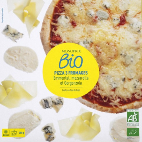 Monoprix Bio Pizza trois fromages surgelée 380g
