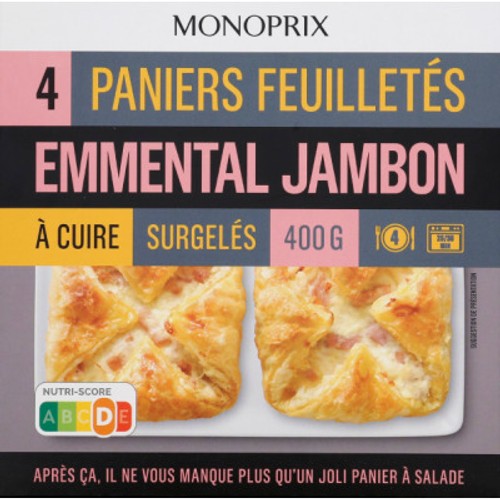 Monoprix Pâte Pur Beurre Paniers Feuilletés Emmental & Jambon x4