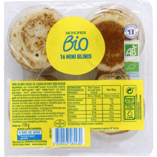 Monoprix Bio Mini Blini x16 135g