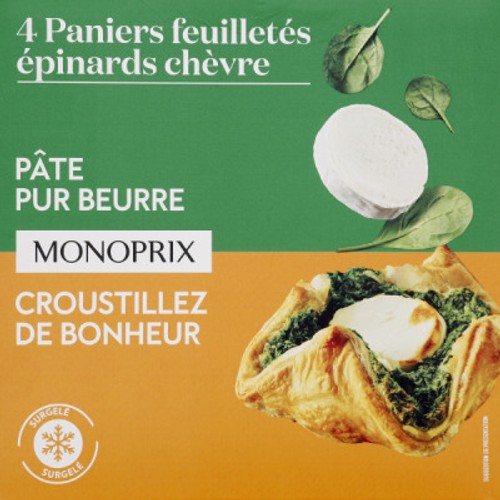 Monoprix Panier Feuilletés Chèvre Épinard x4 400g