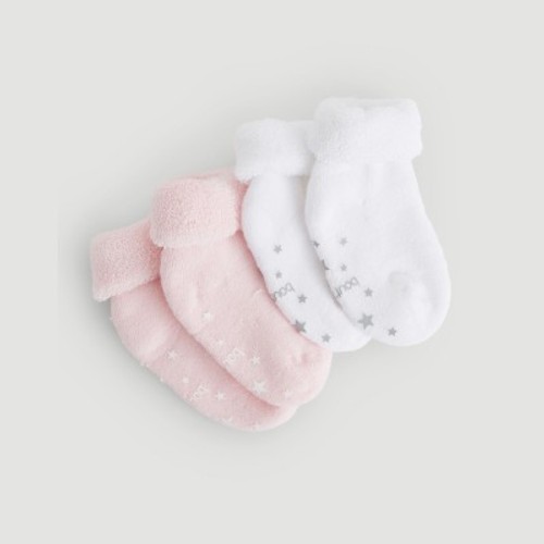 Bout'Chou Paires de Chaussettes en Coton Bio T.16-18 Blanc/Rose x2