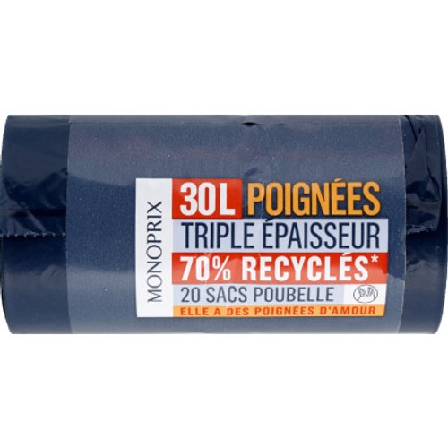 Monoprix Sacs Poubelle à poignées 70% recyclés 20x30L