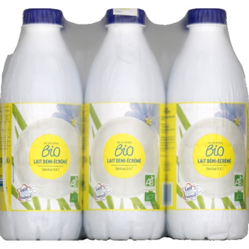 Monoprix Bio Lait demi-écrémé stérilisée 6x1L