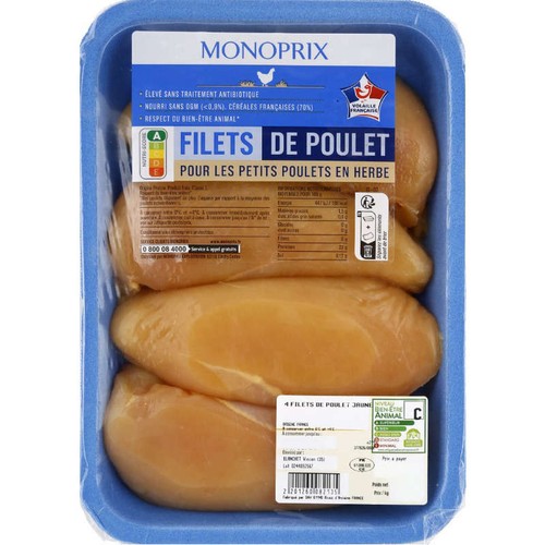Monoprix Filets de Poulet x4 le paquet de 560g